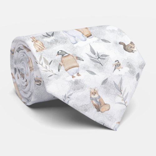 Animals on Ice Christmas Tan ID987 Neck Tie