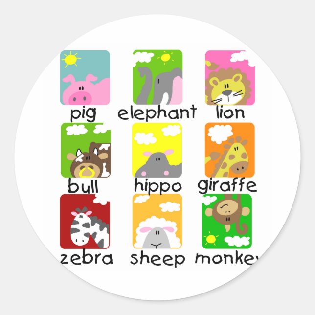 Animals on Parade Tshirts and Gifts Classic Round Sticker (Front)