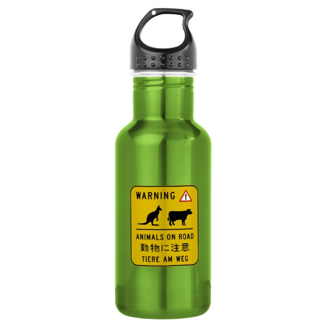 Animals on Road, Warning Sign, Australia Water Bottle (Front)