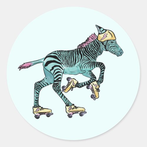 animals on roller skates  classic round sticker