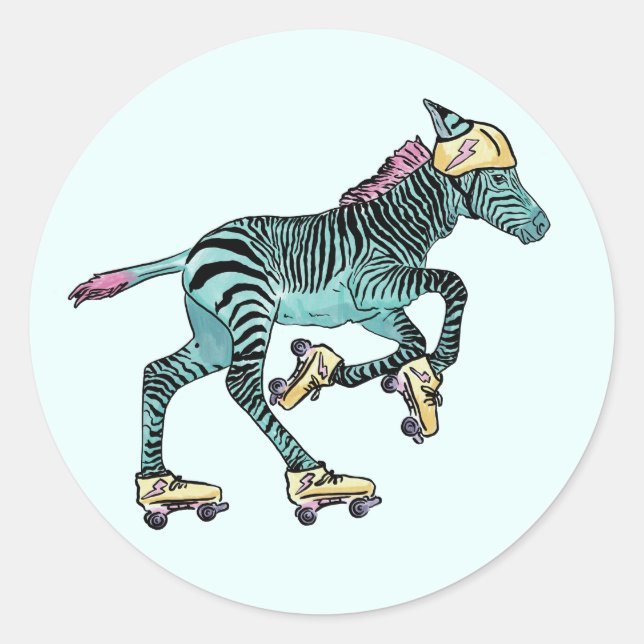 animals on roller skates  classic round sticker (Front)