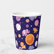 Animals on space party cups
