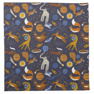 Animals Outer Space Fabric Tab Cloth Napkin