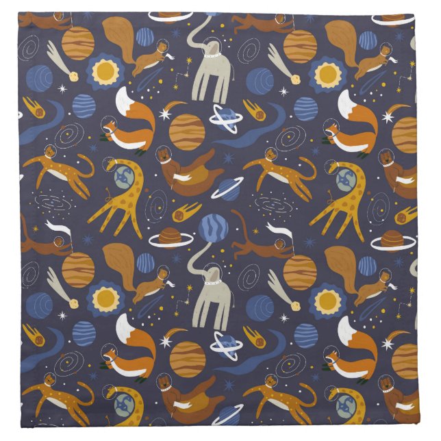 Animals Outer Space Fabric Tab Cloth Napkin (Front)