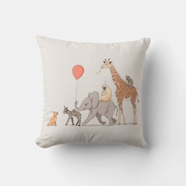 Animals party cute nursery art birthday dog  throw pillow (Front)