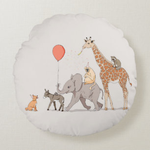 Animals party cute nursery art birthday dog throw round pillow