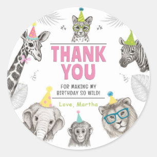 Animals Party    Wild Animal Birthday Classic Round Sticker