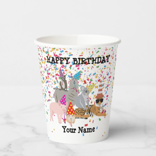 Animals Partying _ Animals at Birthday Party Banne Paper Cups