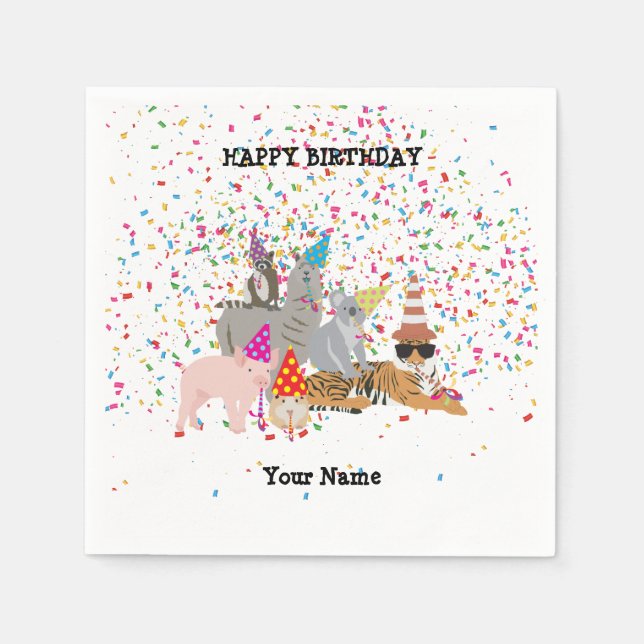 Animals Partying - Animals at Birthday Party Napkins (Front)