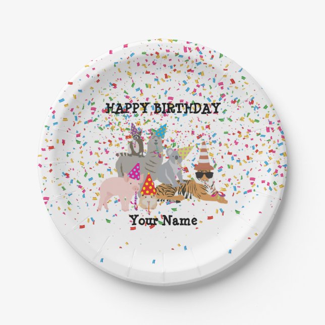 Animals Partying - Animals at Birthday Party  Paper Plates (Front)