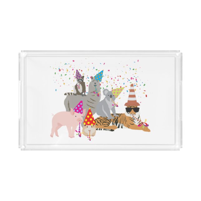 Animals Partying - Cute Animals Having a Party Acrylic Tray (Front)