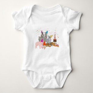 Animals Partying - Cute Animals Having a Party Baby Bodysuit