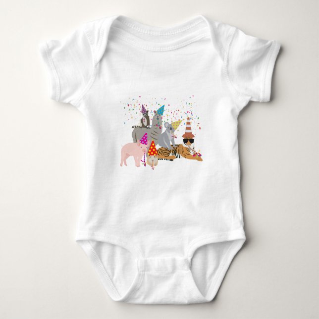 Animals Partying - Cute Animals Having a Party Baby Bodysuit (Front)