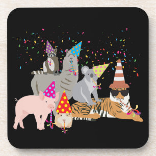 Animals Partying - Cute Animals Having a Party Beverage Coaster