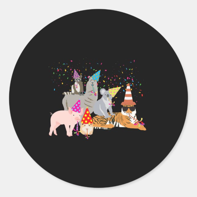 Animals Partying Cute Animals Having A Party  Classic Round Sticker (Front)