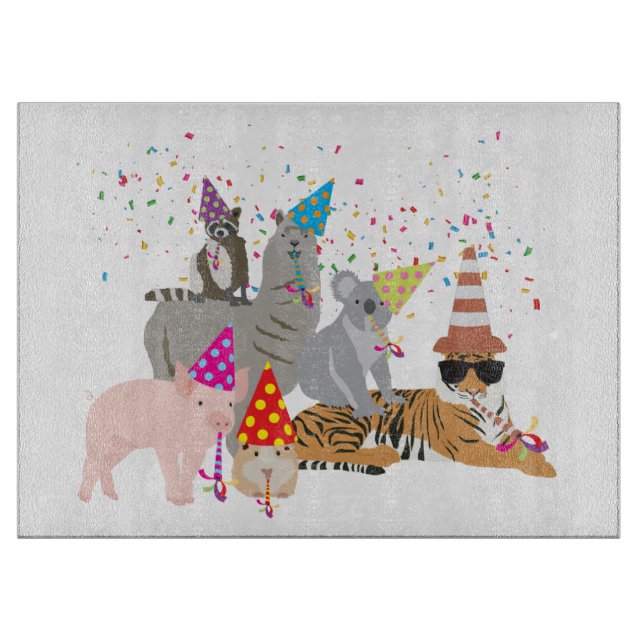 Animals Partying - Cute Animals Having a Party Cutting Board (Front)