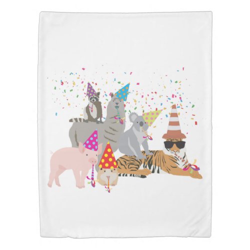 Animals Partying _ Cute Animals Having a Party Duvet Cover