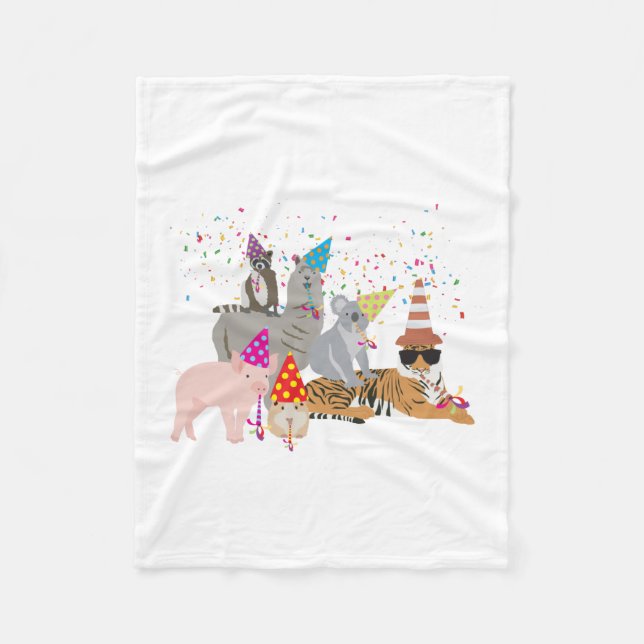 Animals Partying - Cute Animals Having a Party Fleece Blanket (Front)