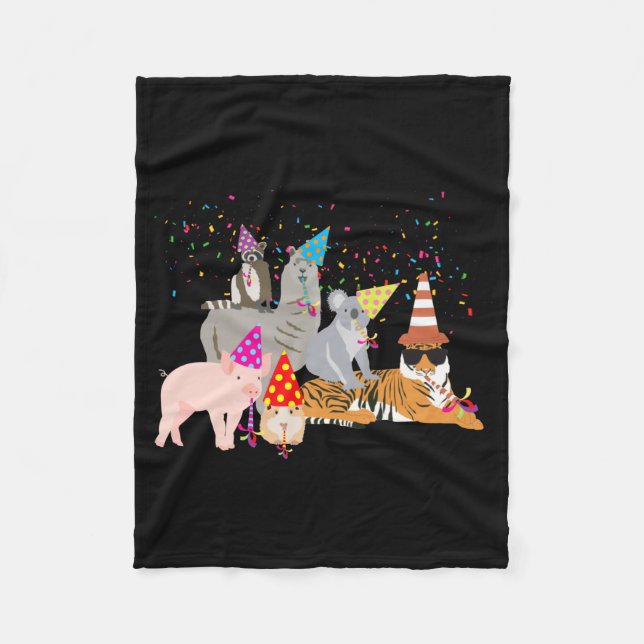 Animals Partying Cute Animals Having A Party  Fleece Blanket (Front)