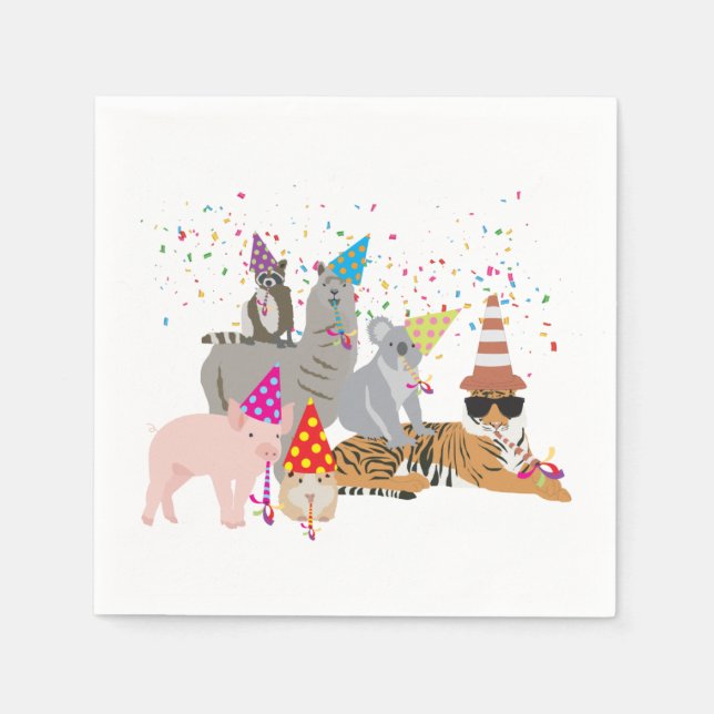 Animals Partying - Cute Animals Having a Party Napkins (Front)