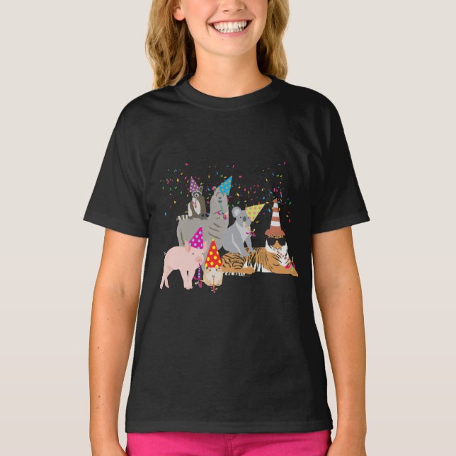 Animals Partying - Cute Animals Having a Party T-Shirt (Front)