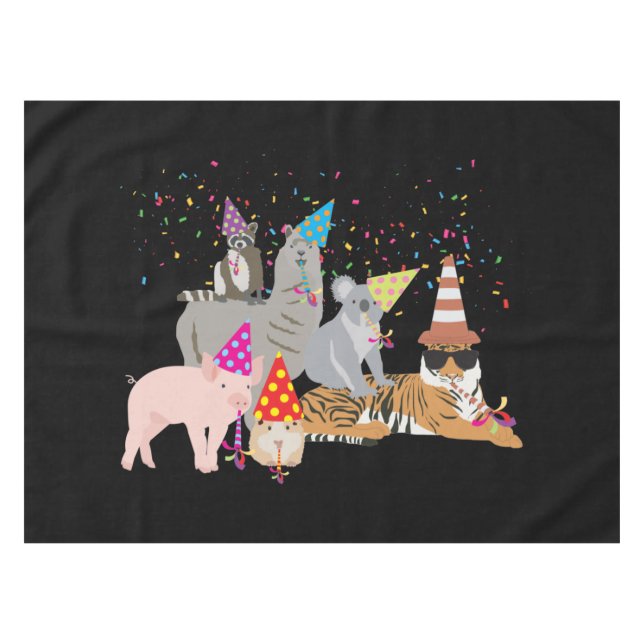Animals Partying - Cute Animals Having a Party Tablecloth (Front (Horizontal))