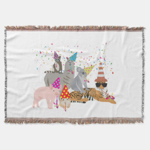 Animals Partying - Cute Animals Having a Party Throw Blanket