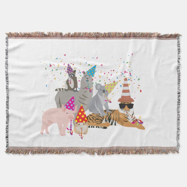 Animals Partying - Cute Animals Having a Party Throw Blanket (Front)