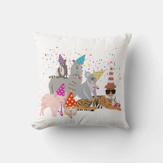 Animals Partying - Cute Animals Having a Party Throw Pillow (Front)