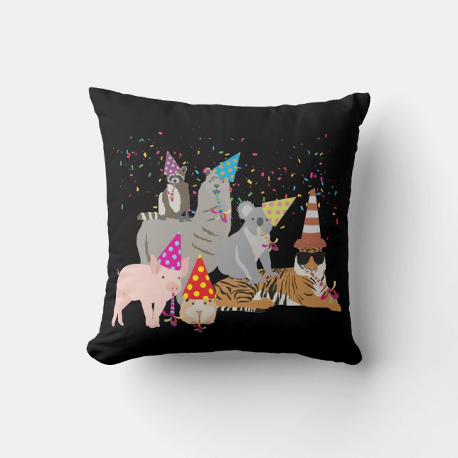 Animals Partying - Cute Animals Having a Party Throw Pillow (Front)