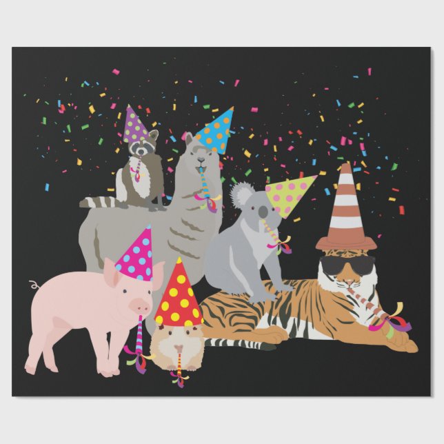 Animals Partying - Cute Animals Having a Party Wrapping Paper (Flat)