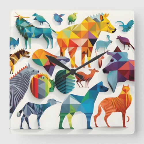 Animals pattern _ white background square wall clock