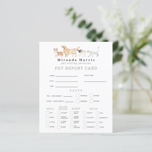 Animals Pet Sitter Dog Walker Pet Report Card (Standing Front)