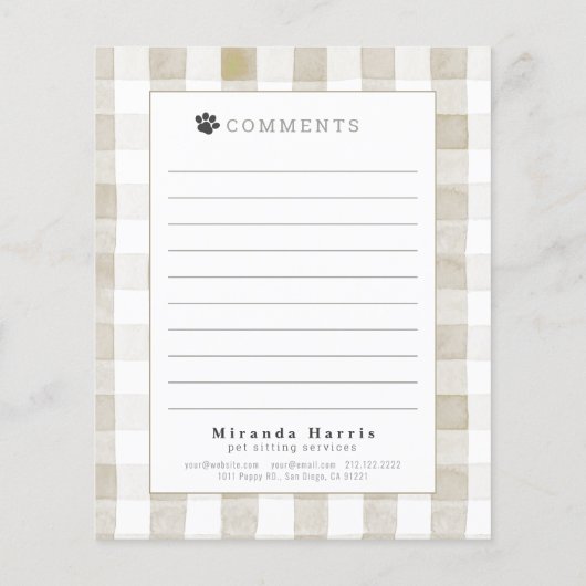 Animals Pet Sitter Dog Walker Pet Report Card (Back)