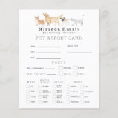 Animals Pet Sitter Dog Walker Pet Report Card (Front)