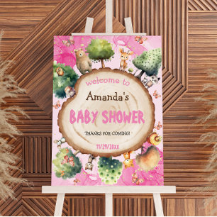 Animals Pink Baby Girl Shower Welcome sign