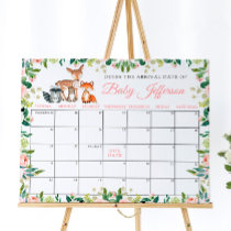 Animals & Pink Rose Guess Due Date Calendar Poster