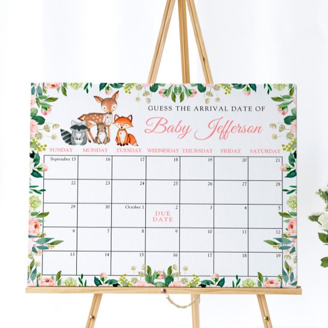  Animals & Pink Rose Guess Due Date Calendar Poster (Creator Uploaded)