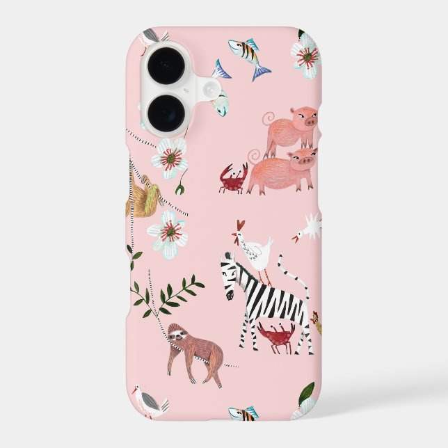 Animals Pink Sloths &  Zebra Cute Pattern Iphone Case (Back)