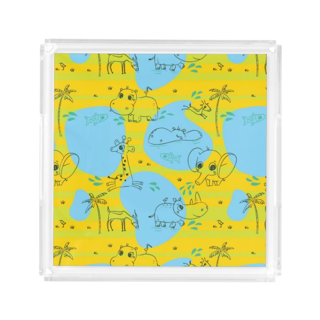 Animals playing baby pattern background acrylic tray (Front)