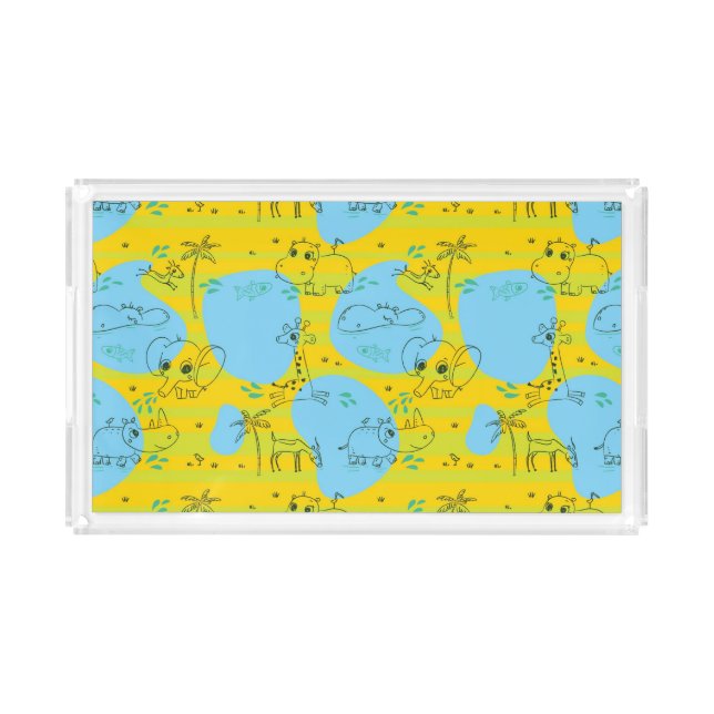 Animals playing baby pattern background acrylic tray (Front)