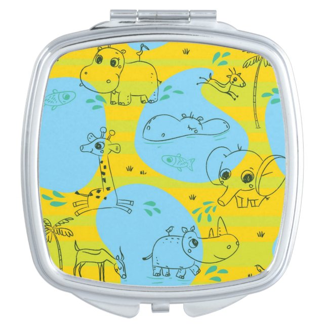 Animals playing baby pattern background compact mirror (Front)