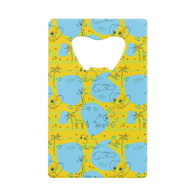 Animals playing baby pattern background credit card bottle opener (Front)