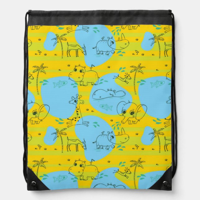 Animals playing baby pattern background drawstring bag (Front)