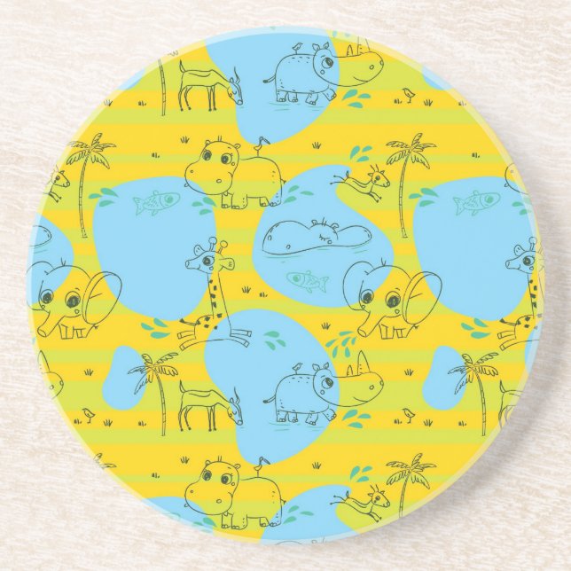 Animals playing baby pattern background drink coaster (Front)