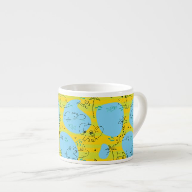 Animals playing baby pattern background espresso cup (Front Right)