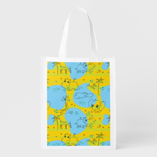 Animals playing baby pattern background grocery bag (Front)