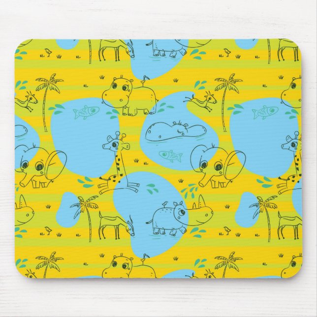 Animals playing baby pattern background mouse pad (Front)