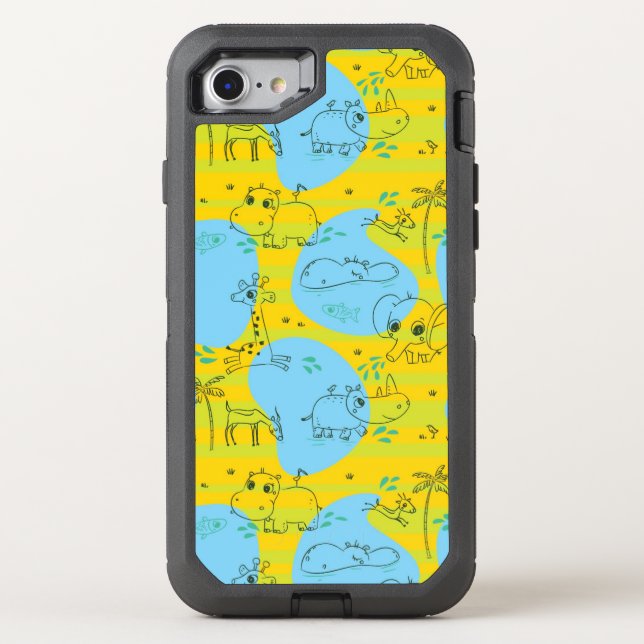 Animals playing baby pattern background otterbox iPhone case (Back)