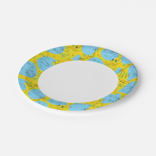 Animals playing baby pattern background paper plates (Angled)